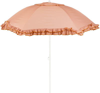 Glimmerdekorationen kippbarer Sonnenschirm mit Rüschen – Stockschirm 238 x ø195 cm – Garten- oder Balkonschirm – Polyester, Stahl – Pfirsich