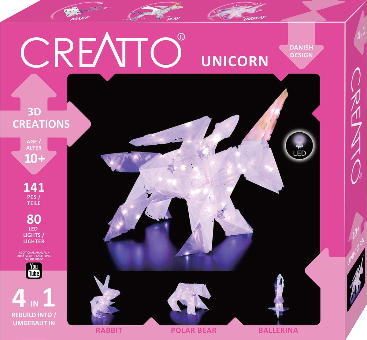 Kosmos creatto Einhorn – Hobbypaket – 4 beleuchtete 3D-Figuren mit LED bauen – Einhorn