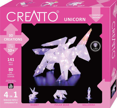 Kosmos creatto Einhorn – Hobbypaket – 4 beleuchtete 3D-Figuren mit LED bauen – Einhorn