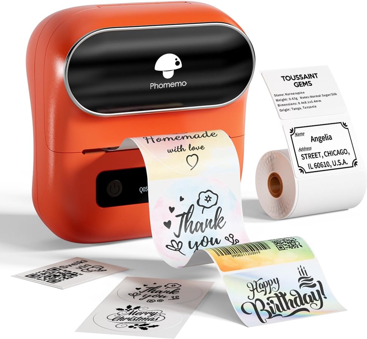 Phomemo m220 – Bluetooth-Etikettendrucker – Thermo-Etikettendrucker – tragbarer Drucker – 203 dpi – für Barcode, Adressetiketten und Firmenetiketten – Orange