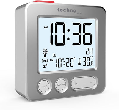 Technoline wt 265 – Wecker – digital – funkgesteuerte Zeitanzeige – Datumsanzeige – 7 Sprachen – Innentemperatur – Alarm – Schlummerfunktion – Hintergrundbeleuchtung – Schwarz
