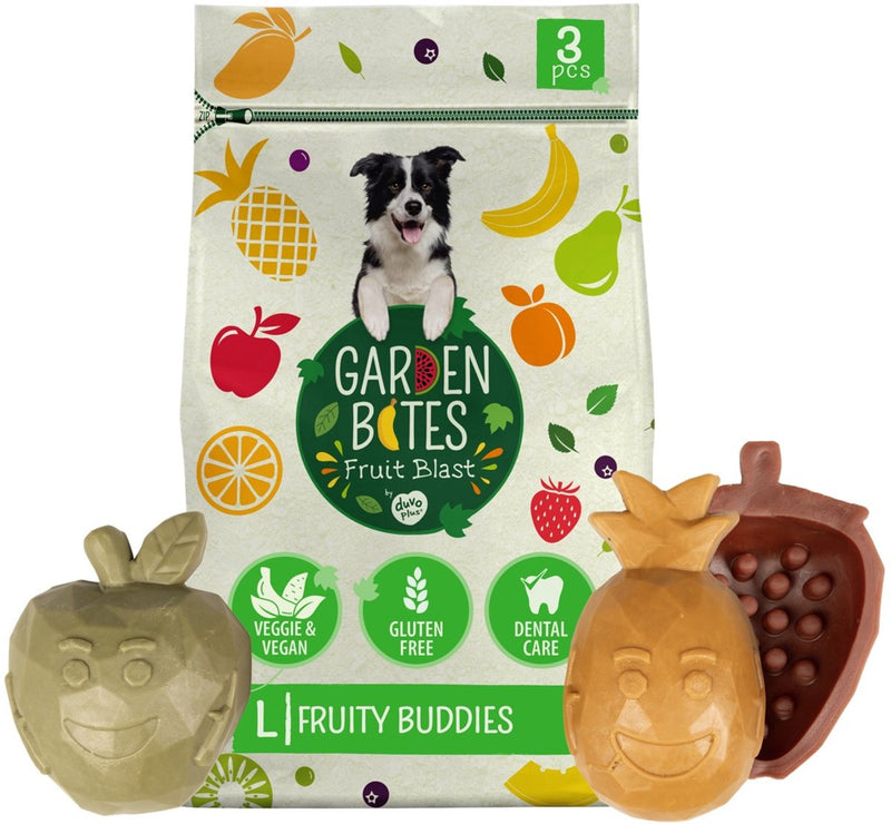 Duvo plus Garden Bites – Fruity Buddies Hundesnacks – Hundeleckerlis – vegetarisch, glutenfrei – groß, 3 Stück