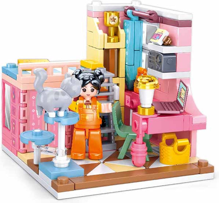 Sluban Girls Dream Kinderzimmer Mini-Handwerks-Bauspielzeug für Kinder ab 8 Jahren – Konstruktionsspielzeug-Modellbau-Ausstellungsraum – Baukasten mit 210 Bausteinen und 1 Minifigur – M38-B1016D