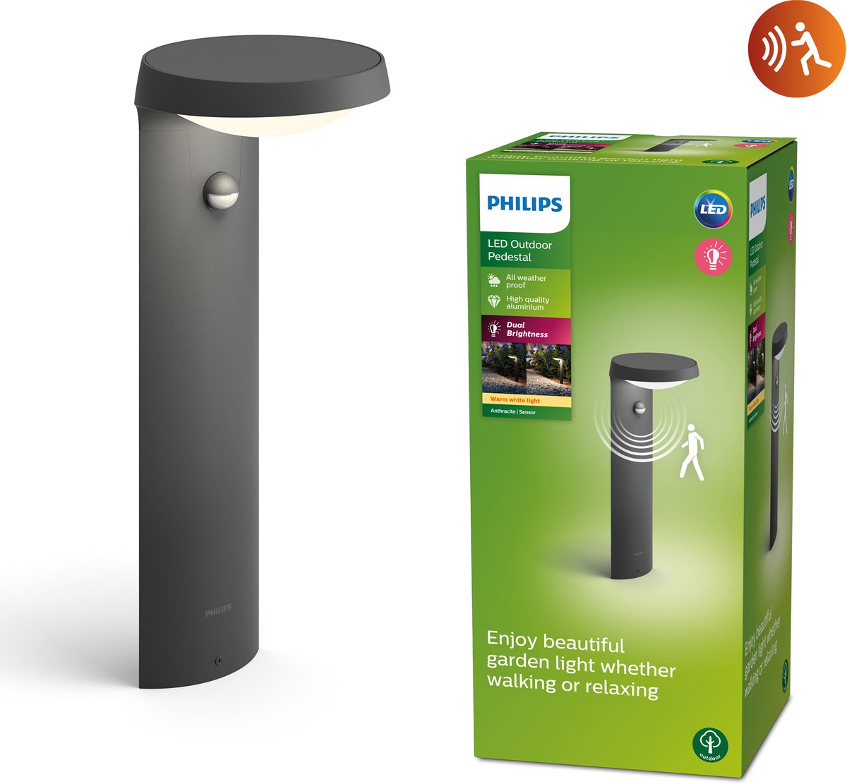 Philips LED Philips Tyla Sockelleuchte – Anthrazit – mit Sensor – 9 W