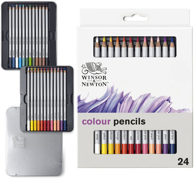 Winsor Newton 0490013 Studio Collection Buntstifte-Set, 24-teilig – Dikcores Zeichenstifte auf Wachsbasis in Metalldose