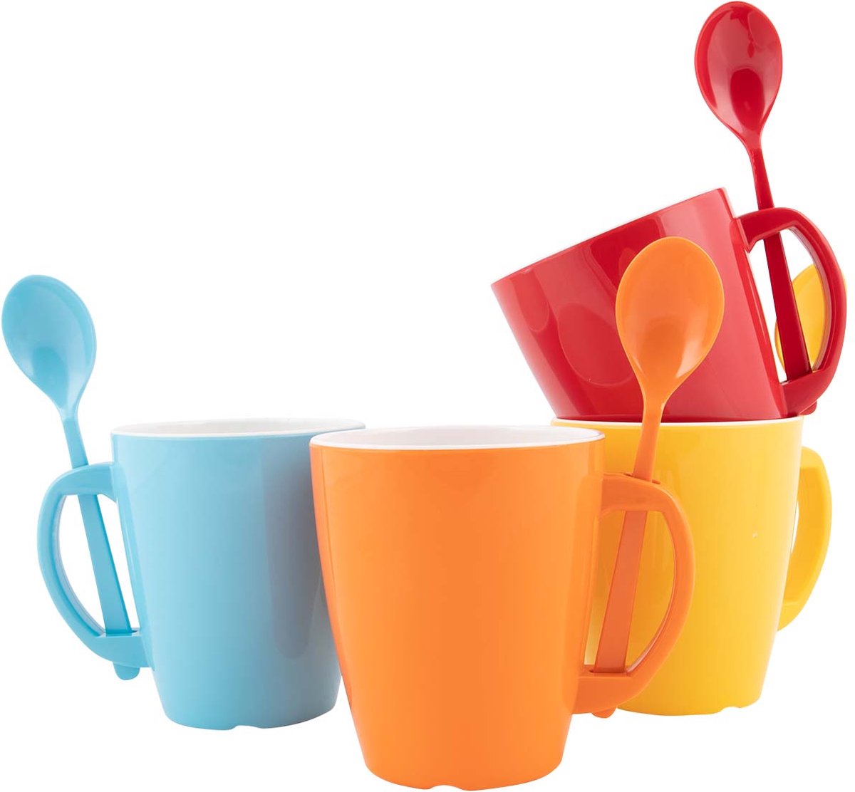 Gimex Color Line Becher mit Löffel - Regenbogen - 390 ml - 4 Stück