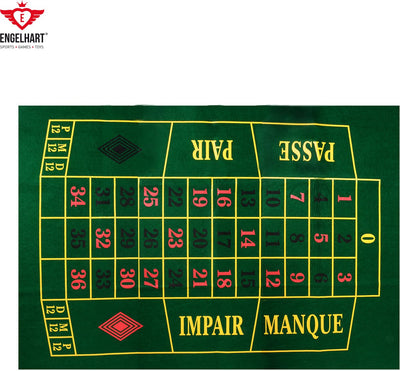 Longfield Roulette-Teppich 130 x 90 cm – grüner Filz – Casino-Spielzubehör für Zuhause – Spielmatte für Roulette-Tische – Engelsherz
