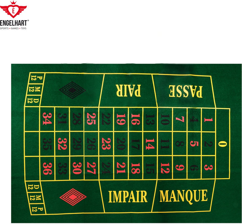 Longfield Roulette-Teppich 130 x 90 cm – grüner Filz – Casino-Spielzubehör für Zuhause – Spielmatte für Roulette-Tische – Engelsherz