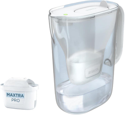 Brita Wasserfilterkanne Style Essential - 2,4l - weiß - inkl. 1x Maxtra Pro Pure Performance Wasserfilter – passt in den Kühlschrank, mit smartem LED-Licht-Klappdeckel