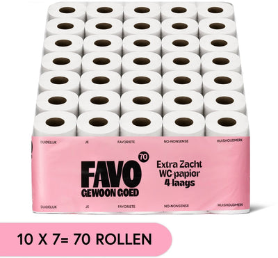 Favo Just Good Favo Toilettenpapier – 4-lagig – 70 Rollen – 160 Blatt pro Rolle – extra weiches, starkes Toilettenpapier – Vorteilspack