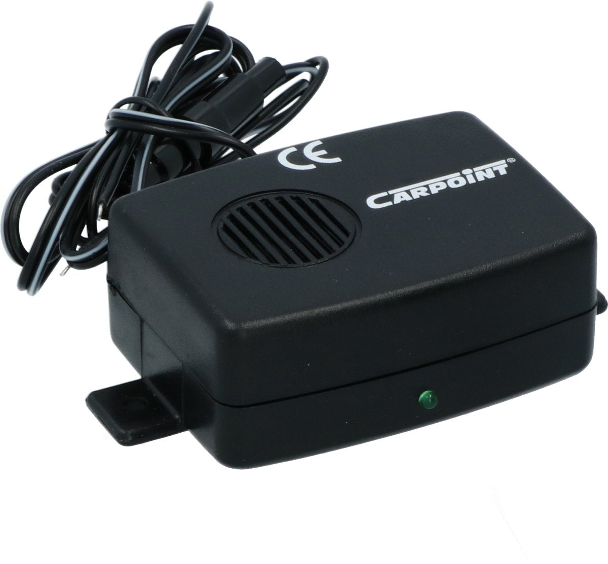 Marderabwehr von Carpoint – verhindert angebissene Kabel und Schläuche – lauter und pulsierender Ultraschallton – 12 Volt – Stromverbrauch 60 mA – Frequenz 22,5 kHz > 70 dB – an Autobatterie anschließbar – für Menschen nicht hörbar
