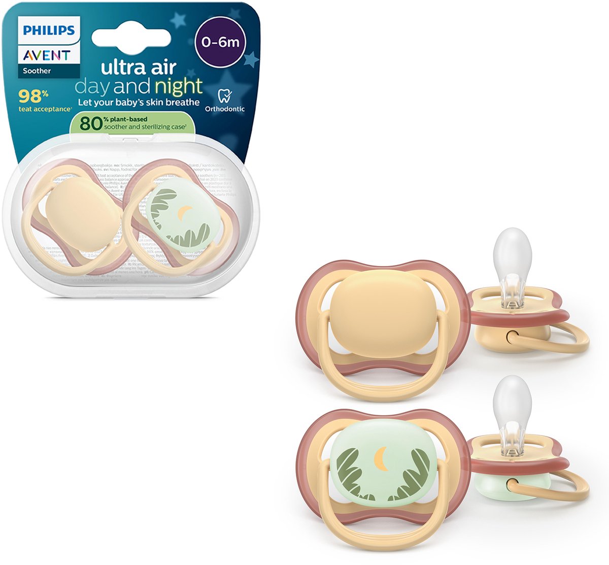 Philips Avent Ultra Air – atmungsaktiver und leichter Schnuller (0–6 Monate) – 2 Stück – scf087 09