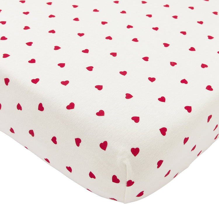 Meyco Baby Sweet Heart Spannbettlaken Beistellbett – weiß rot – 50 x 90 cm