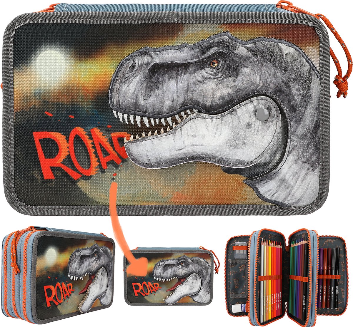 Depesche – Dino World gefülltes Federmäppchen mit 3 Fächern – Roar
