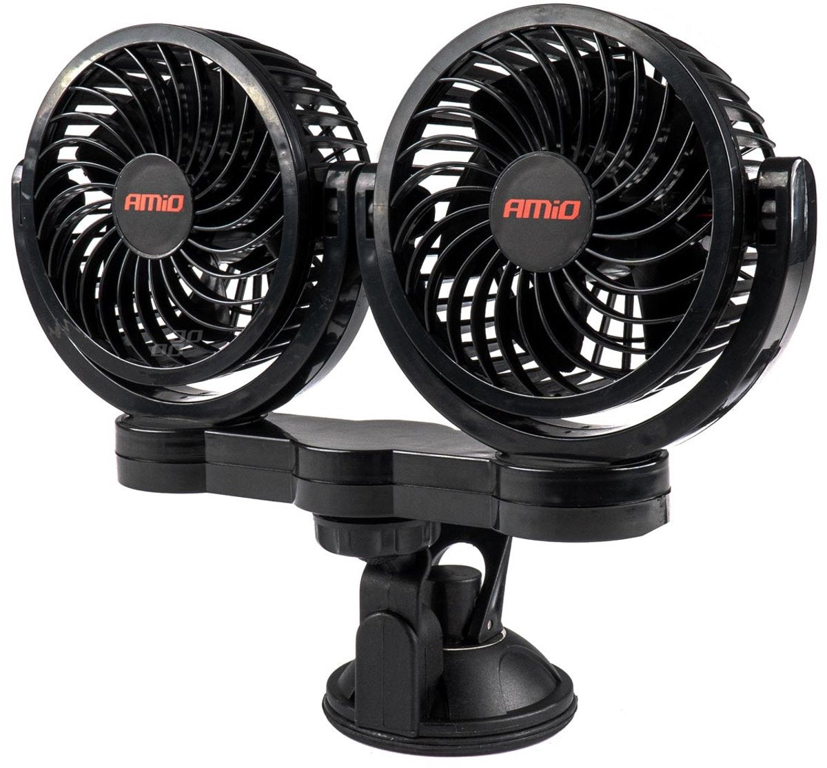 Amio Doppel-Autoventilator mit Saugnapf und USB-Ladegerät, schwarz (5 x 10 cm), 12 V