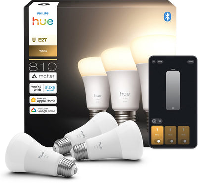 Philips Hue Smart LED A60 Lampe, warmweißes Licht, E27-Fassung, 3er-Pack