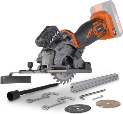 Powerplus Dual Power Akku-Mini-Tauchsäge POWDP25400 – 20-V-Werkzeug, ø89 mm – ohne Akku und Ladegerät – mit 6 Akkus.