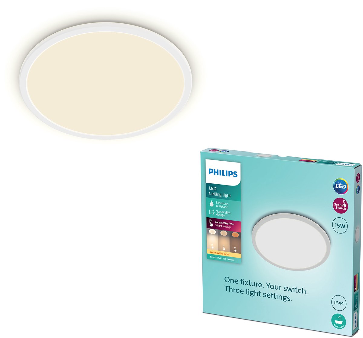 Philips LED Philips superschlanke Badezimmer-Deckenleuchte – weiß – rund – 15 W