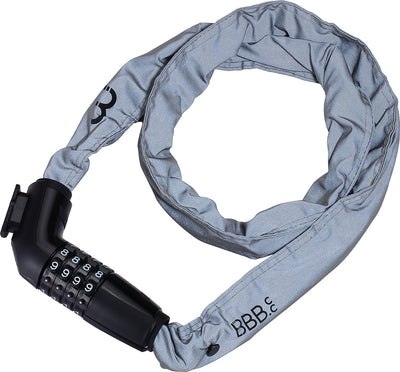 Bbb Cycling Fahrradschloss Zahlenschloss reflektierend – 100 cm – stark gesichertes Fahrradkettenschloss mit 5 mm Stahlgliedern – Codeschloss mit 4 Ziffern – Code-Link – BBL-49R