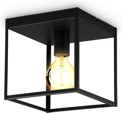 B.k.licht – schwarze Deckenleuchte – dekorativ – Industrieleuchte – Metall – E27-Fassung – 22 x 22 cm