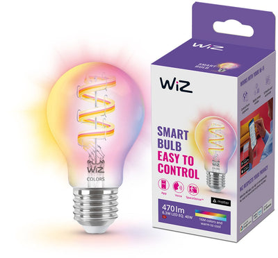 Wiz-Glühlampe – farbiges und weißes Licht – intelligente LED-Beleuchtung – E27-Fassung – 40 W – transparent – WLAN