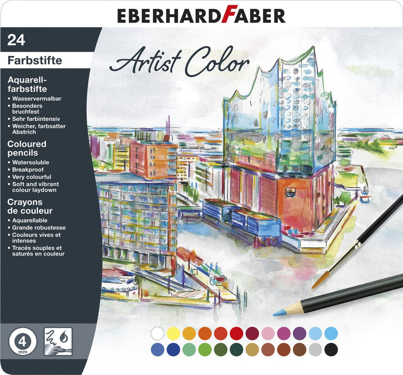 Eberhard Faber Aquarellstift – Künstlerfarbe – 24 Stück – Metalletui – FC-516025