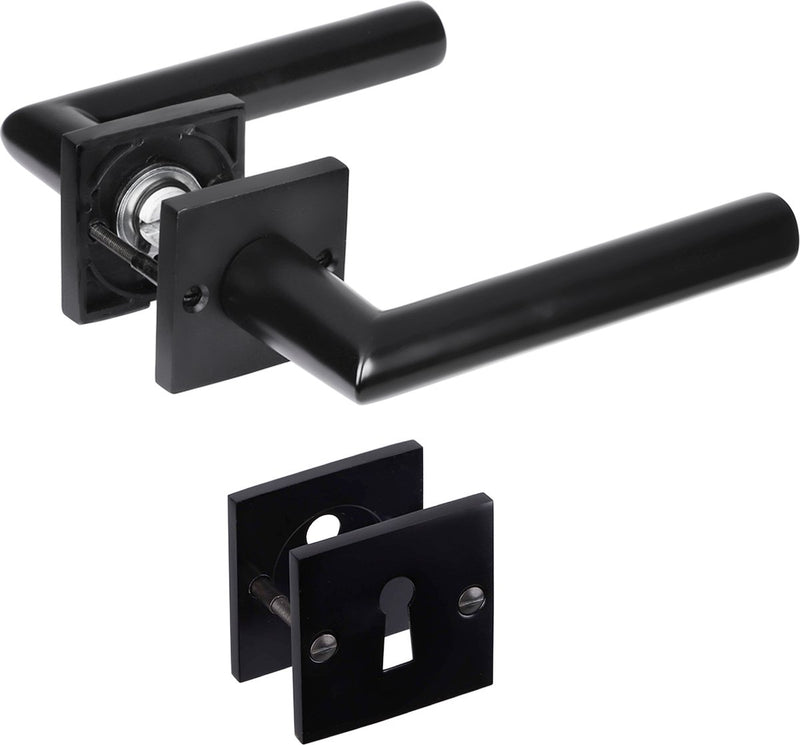 Impresso Innentürbeschlag London - Vierkantrosette mit Vierkantschlüsselrosette - Aluminium - Schwarz