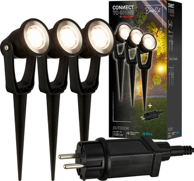 Briloner Connect to Shine – Spike Spot – 3er-Set – Gartenstrahler Starter-Set – Gartenbeleuchtung – IP65 – warmweißes Licht – 22,5 x 5 x 6 cm