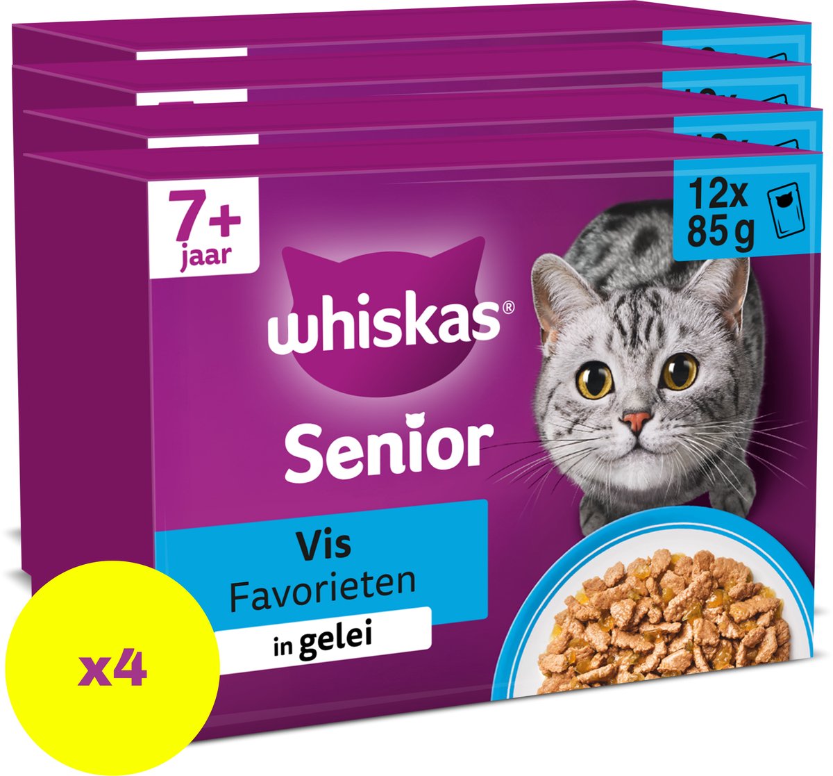 Whiskas Katzenfutter – Senior 7+ – Fischauswahl in Gelee – 48 x 85 g