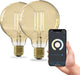 Calex Smart-Lampe – 2er-Set – WiFi-LED-Filamentbeleuchtung – Globus 9,5 cm – E27 – Smart-Glühbirne Gold – dimmbar – warmweißes Licht – 7 W