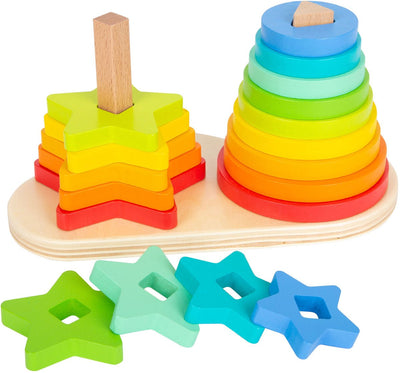 Kleiner Fußhölzernstapel -Turm Regenbogenkreis und Stern, 19dlg.