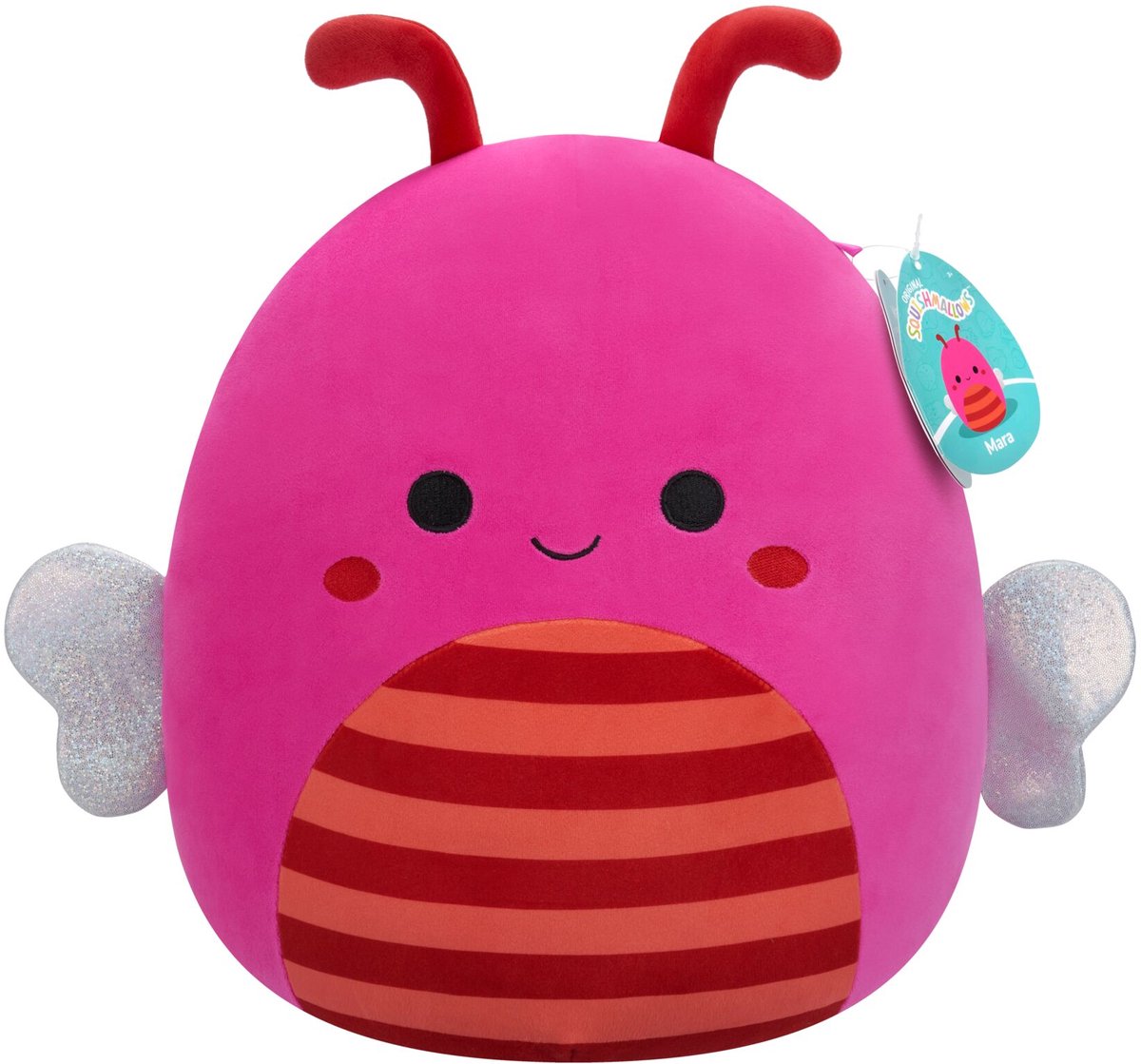 Jazwares Squishmallows – mittelgroßer Plüsch (Mara – pinkfarbene Biene mit orange und burgunderrot gestreiftem Bauch) – 30 cm Plüsch