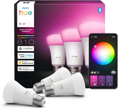 Philips Hue Smart LED A60 Lampe – weißes und farbiges Licht – E27-Fassung – 810 Lumen – 3 Stück