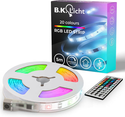 B.K. Licht - LED-Streifen - 5 Meter - mit USB - mit RGB - dimmbar - farbiges Licht - mit Fernbedienung