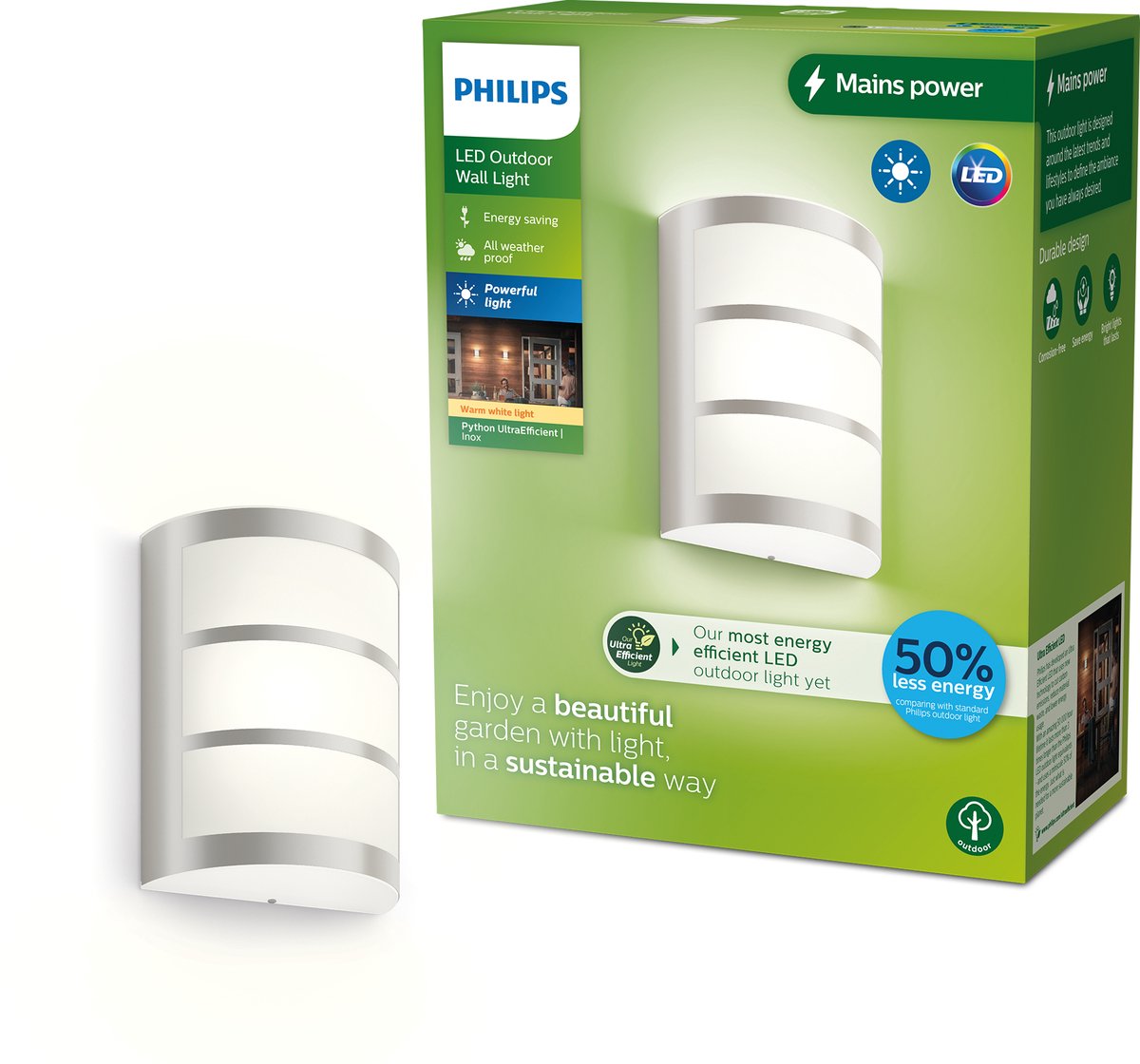 Philips LED Philips Python Wandleuchte – ultraeffizient – Edelstahl – 3,8 W