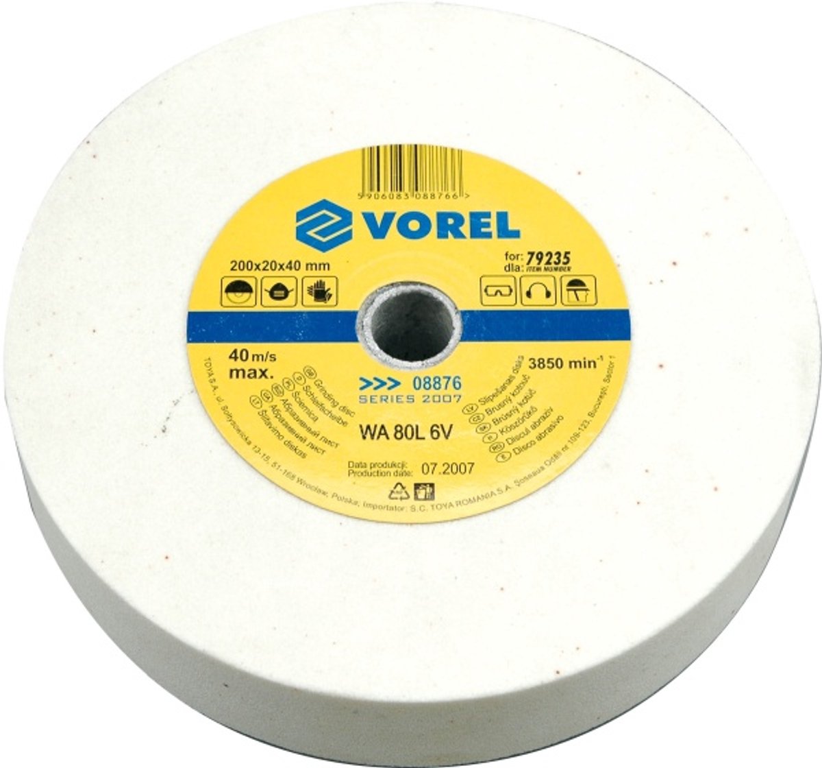 Vorel-Serie – feiner Schleifstein – 200 mm – 20 mm Dicke – 40 mm Innendurchmesser