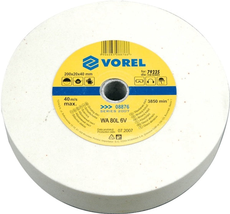 Vorel-Serie – feiner Schleifstein – 200 mm – 20 mm Dicke – 40 mm Innendurchmesser