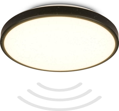 B.K.licht - LED-Badezimmerbeleuchtung - Deckenleuchte mit Bewegungsmelder - IP54 - warmweißes Licht - 29x7,5 cm - Schwarz