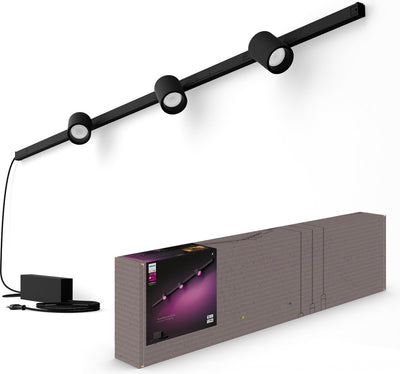 Philips Hue Perifo Schienenbeleuchtung Wand – weißes und farbiges Licht – 3 Spots – Schwarz – Basisset