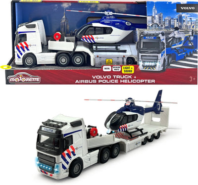 Majorette Grand Series – Volvo Truck + Polizeihubschrauber nl – Metall – Licht und Ton – 35 cm – Spielzeugfahrzeug