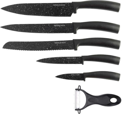 Kinghoff Messer im 6-teiligen Set - Stahl mit Marmorierung - in Geschenkbox - Schwarz -