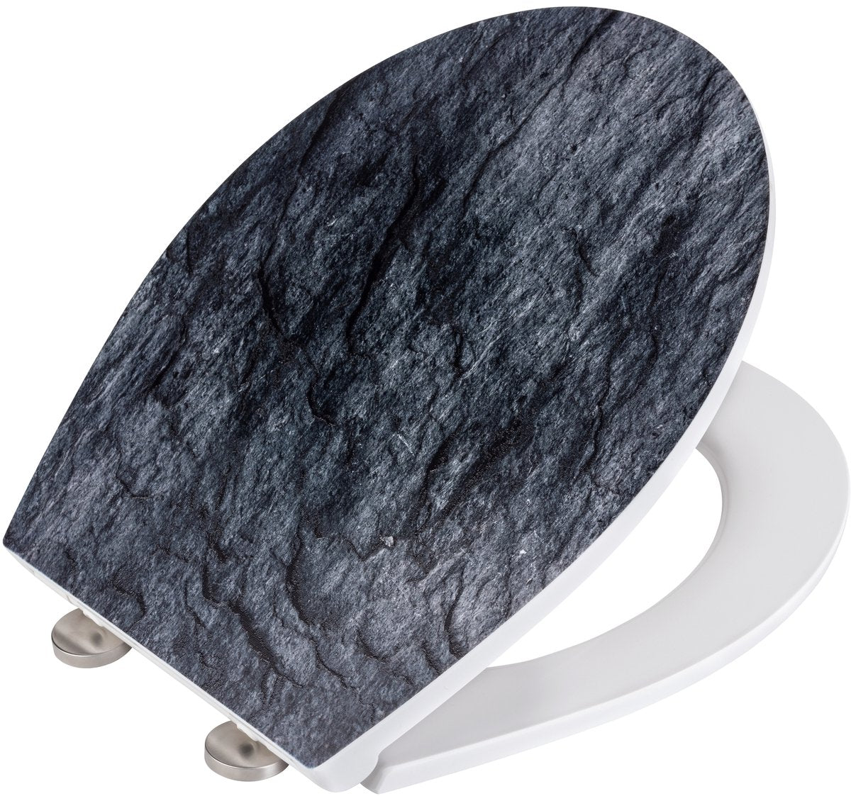 Wenko WC-Sitz Schieferfelsen – antibakterieller Duroplast mit Strukturdruck – Easy-Close-Soft-Close-Verschluss – Fix-Clip-Befestigung aus Edelstahl – WC-Sitz-Dekor mit Struktur – WC-Sitz mit Aufdruck