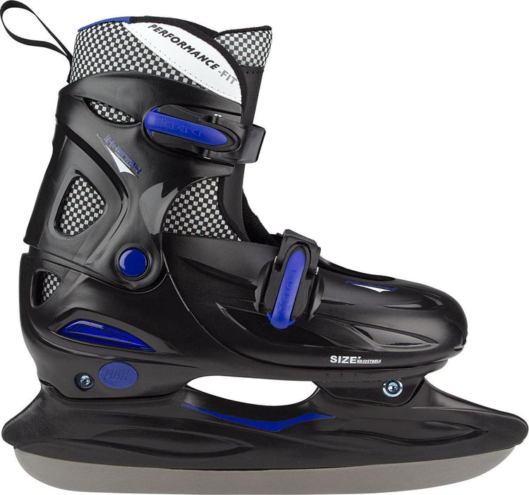 Nijdam Kinder-Schlittschuhe verstellbar – Eishockey-Schlittschuhe – Schwarz Blau – Größe 27–30