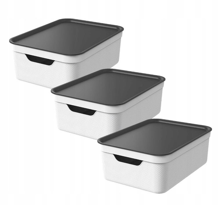 Rotho Jive Aufbewahrungsboxen 3er Set Aufbewahrungsboxen 10 l mit Deckel, Kunststoff (PP recycelt), weiß anthrazit, 3 x 10 l, 36,5x26,5x13cm