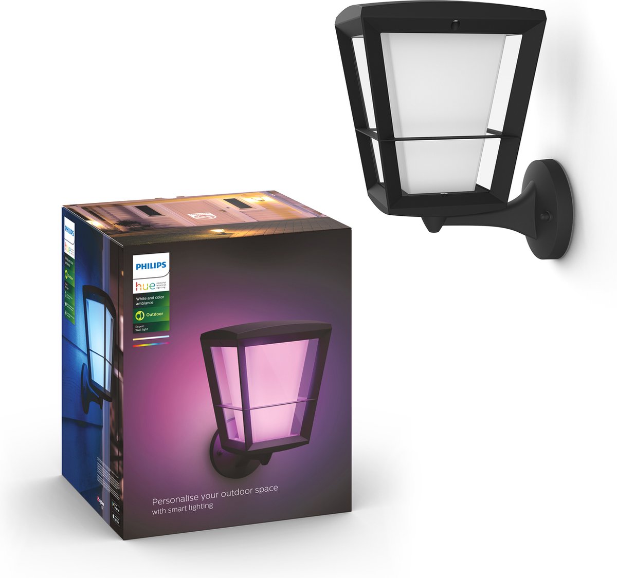 Philips Hue Econic Wandleuchte – weißes und farbiges Licht – schwarz – up