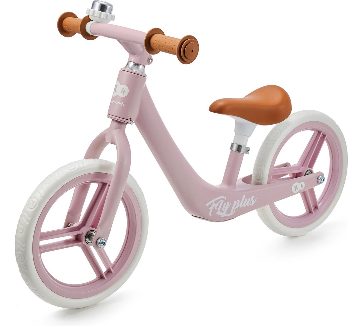 Kinderkraft Fly Plus Laufrad – für Kinder ab 2 Jahren – verstellbarer Sattel, pannensichere EVA-Räder, begrenzter Lenkwinkel und ergonomisches Design – Puderrosa