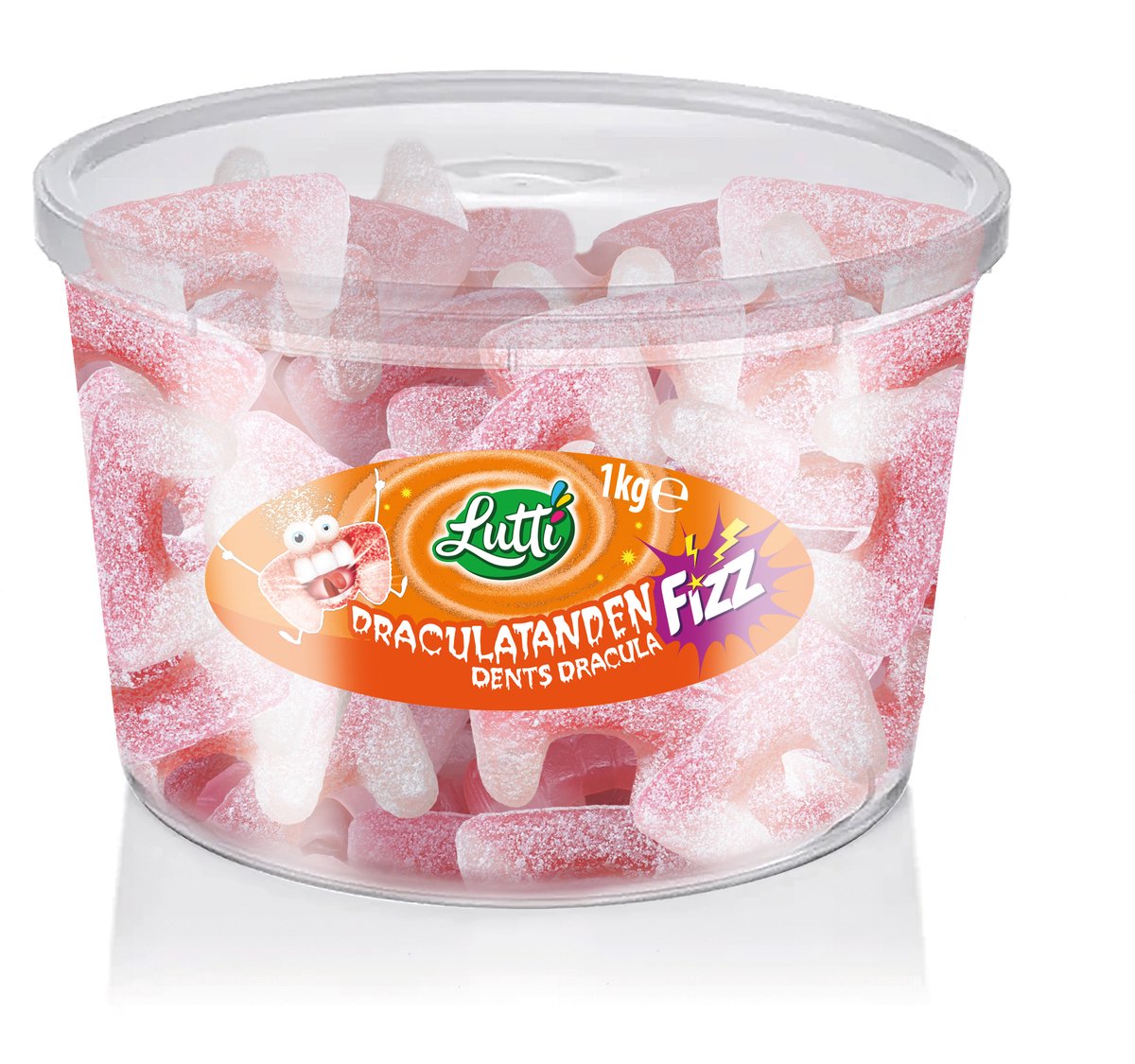Lutti - vegan - sauer - Draculazähne - Erdbeergeschmack - Silo - 1kg