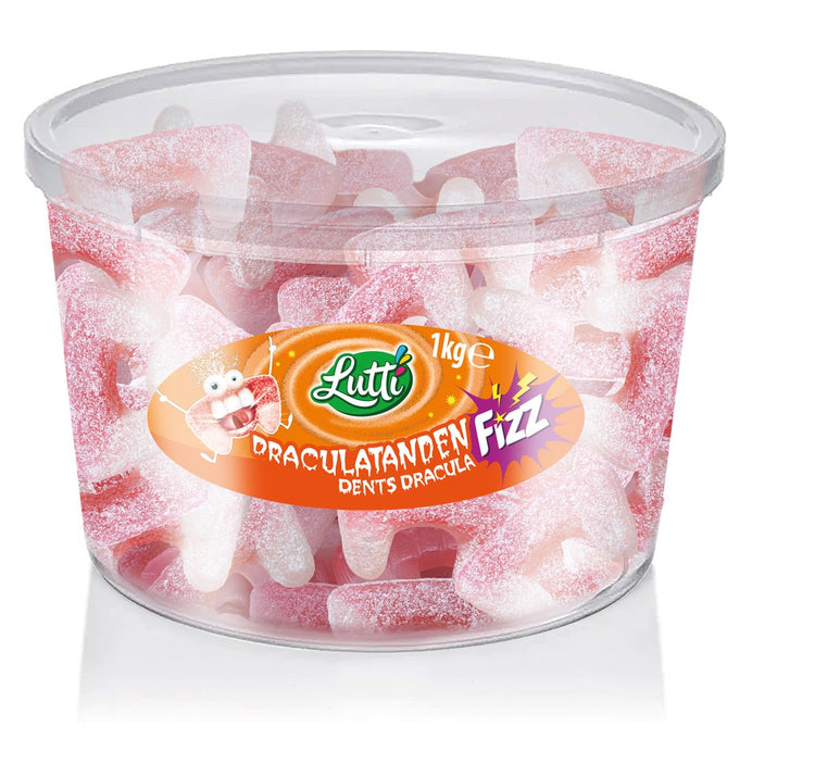 Lutti - vegan - sauer - Draculazähne - Erdbeergeschmack - Silo - 1kg