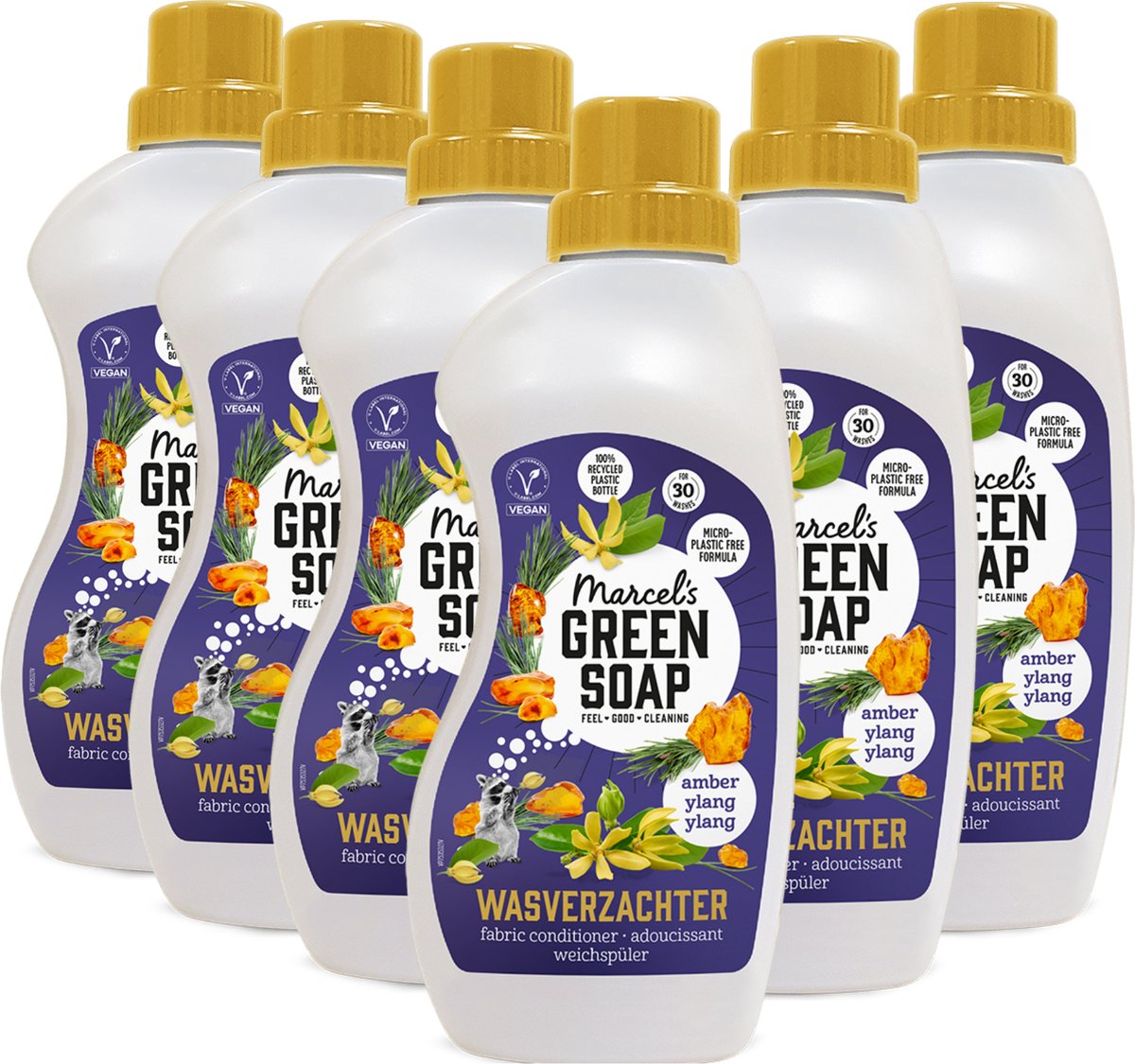 Marcel's grüner Seifen-Weichspüler – Amber Ylang Ylang – 6 x 750 ml – 180 Wäschen