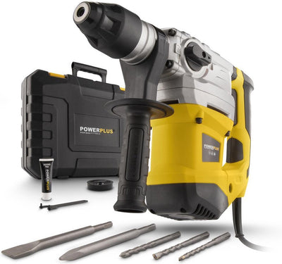 Powerplus Elektro-Schlagbohrmaschine POWX1195 – 4 in 1: Bohren, Hammerbohren, Meißeln und Meißelrotation, 1500 W Bohrmaschine, 6 Jahre, SDS Plus, 5 Zubehörteile